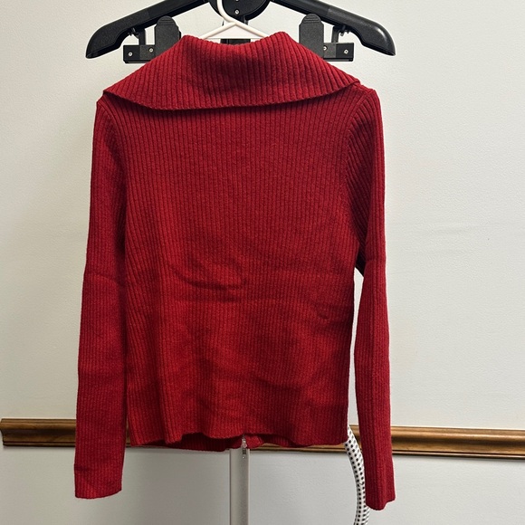 Red Ribbed Zip-Up Sweater - Picture 3 of 3
